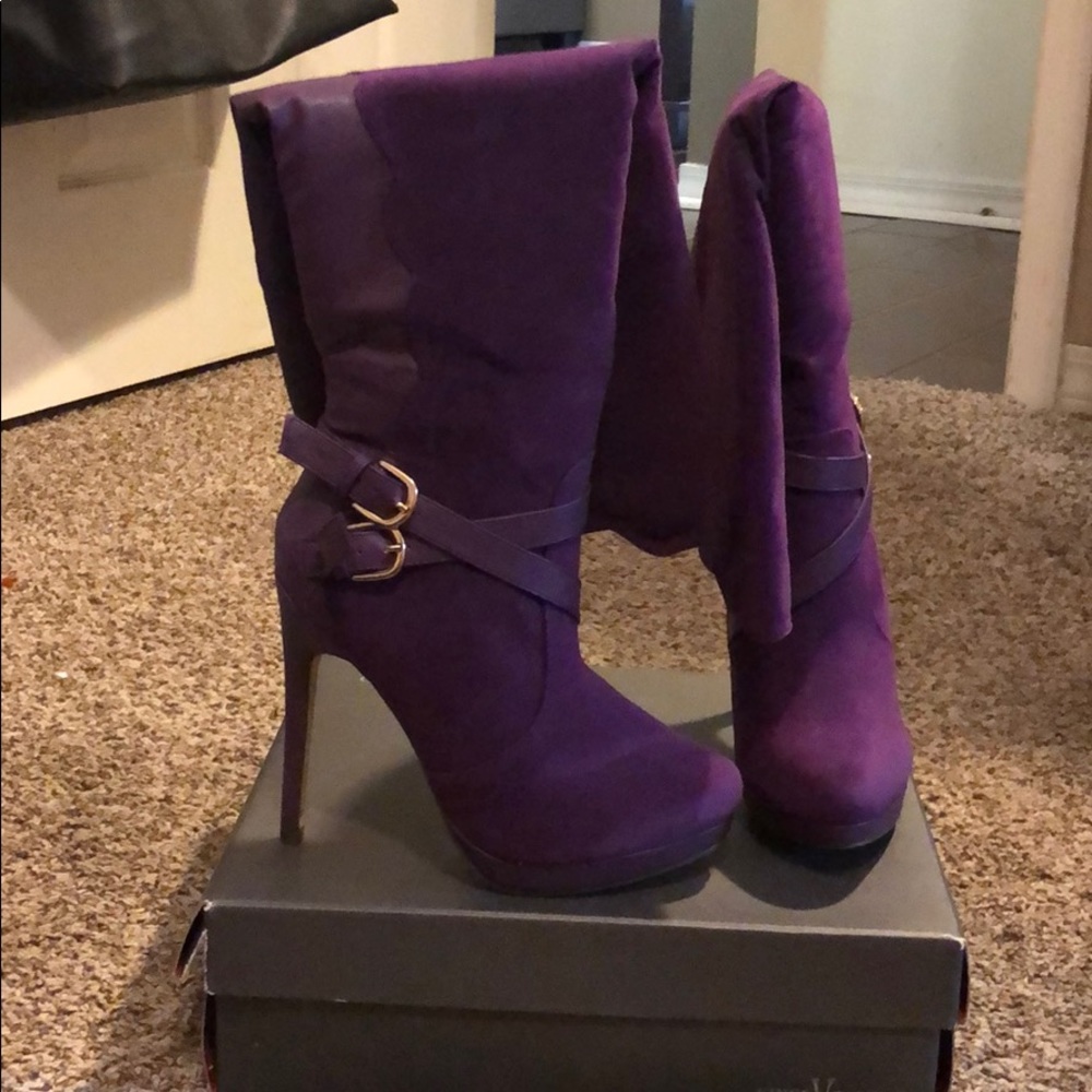 Purple knee high boots